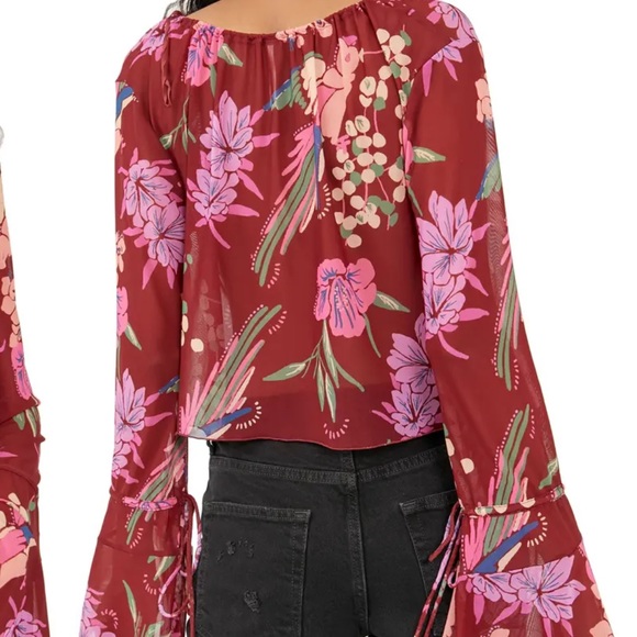 FREE PEOPLE OF PARADISE FLORAL RED PINK CROP TOP SMALL - Picture 5 of 12